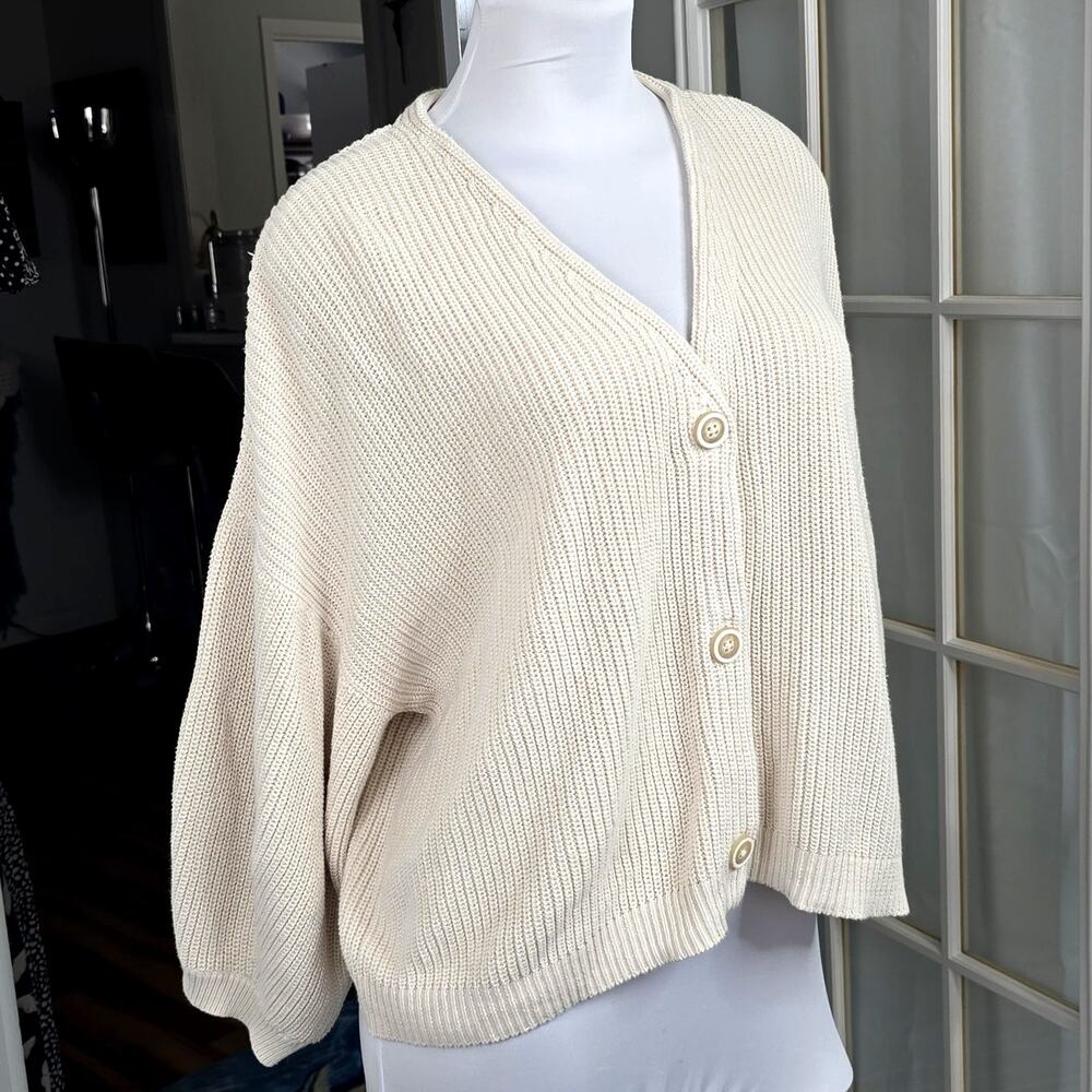Cabi Overized Cardigan Sweater Cropped Drop Shoulder Cotton Size XL